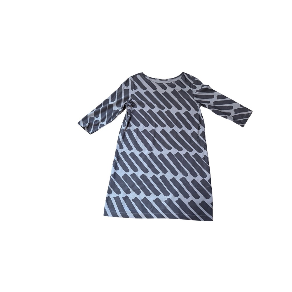 Marimekko Graphic 3/4 Sleeve Shift Dress Pockets Size L Lagenlook - Picture 2 of 6